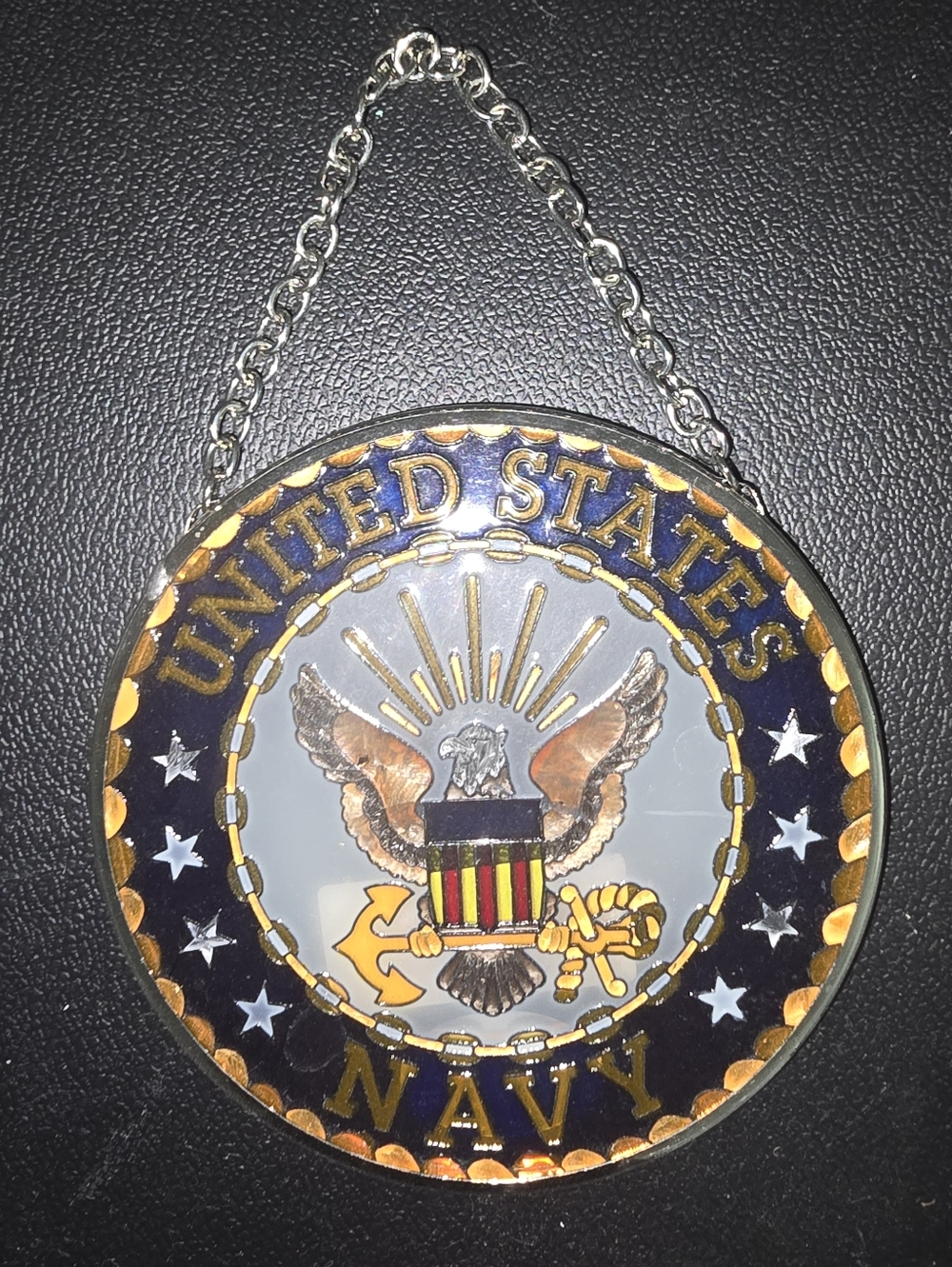 NWT Amia United States Navy Eagle Stained Hanging Suncatcher Blue & Gold